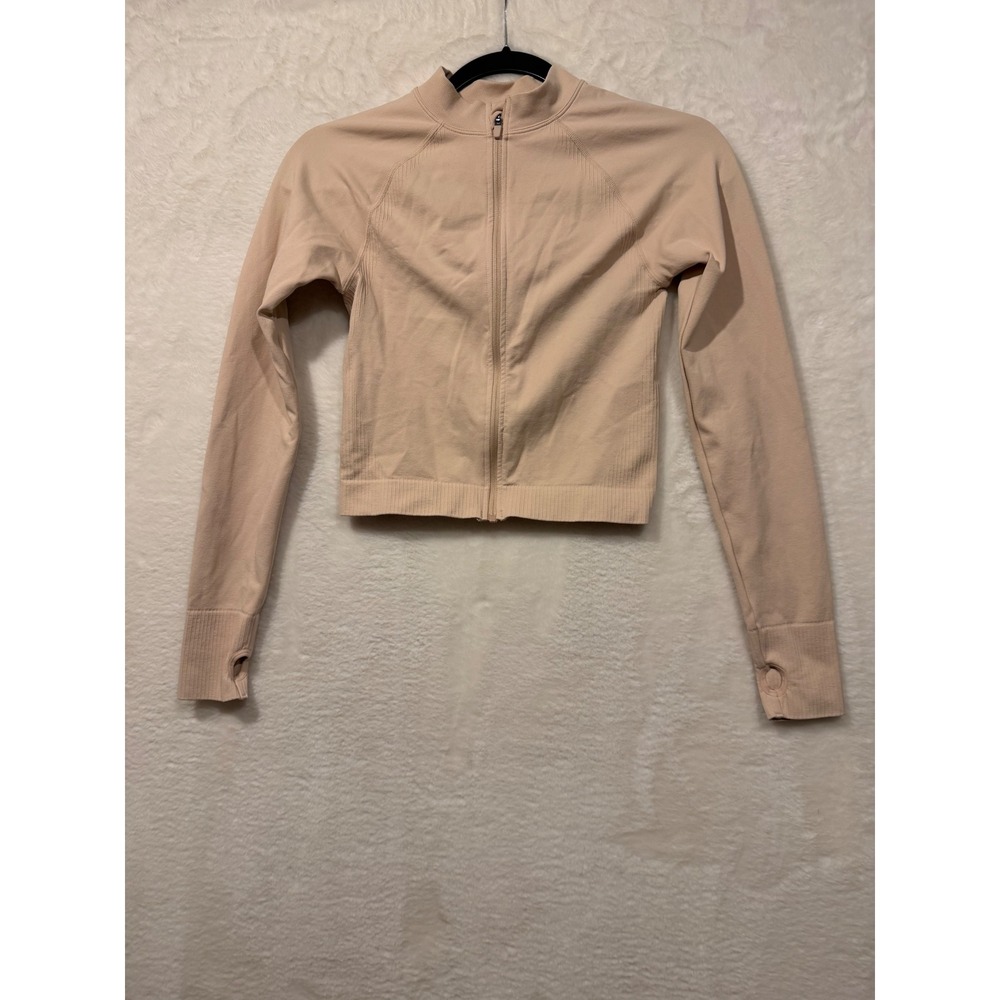 JoyLab Women Extra Small Peach Seamless Cropped Zip Up Workout Jacket Thumbholes